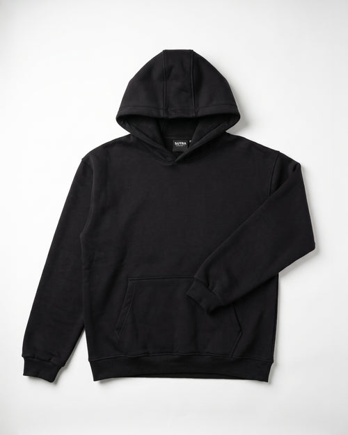 SUTRA black milton oversized hoodie - flat lay front