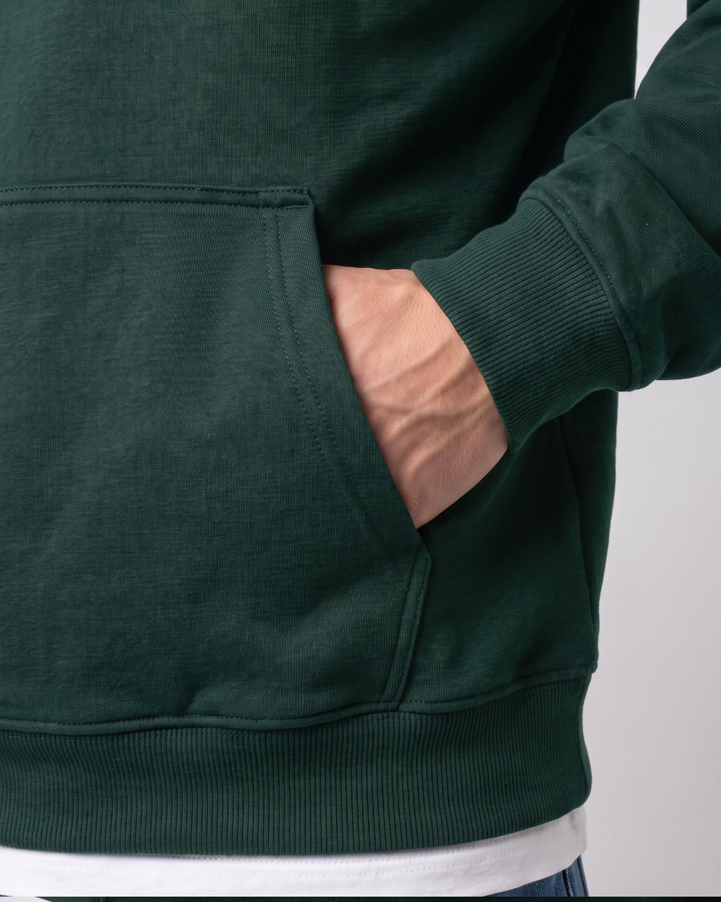 SUTRA olive milton oversized hoodie - kangaroo pocket on model