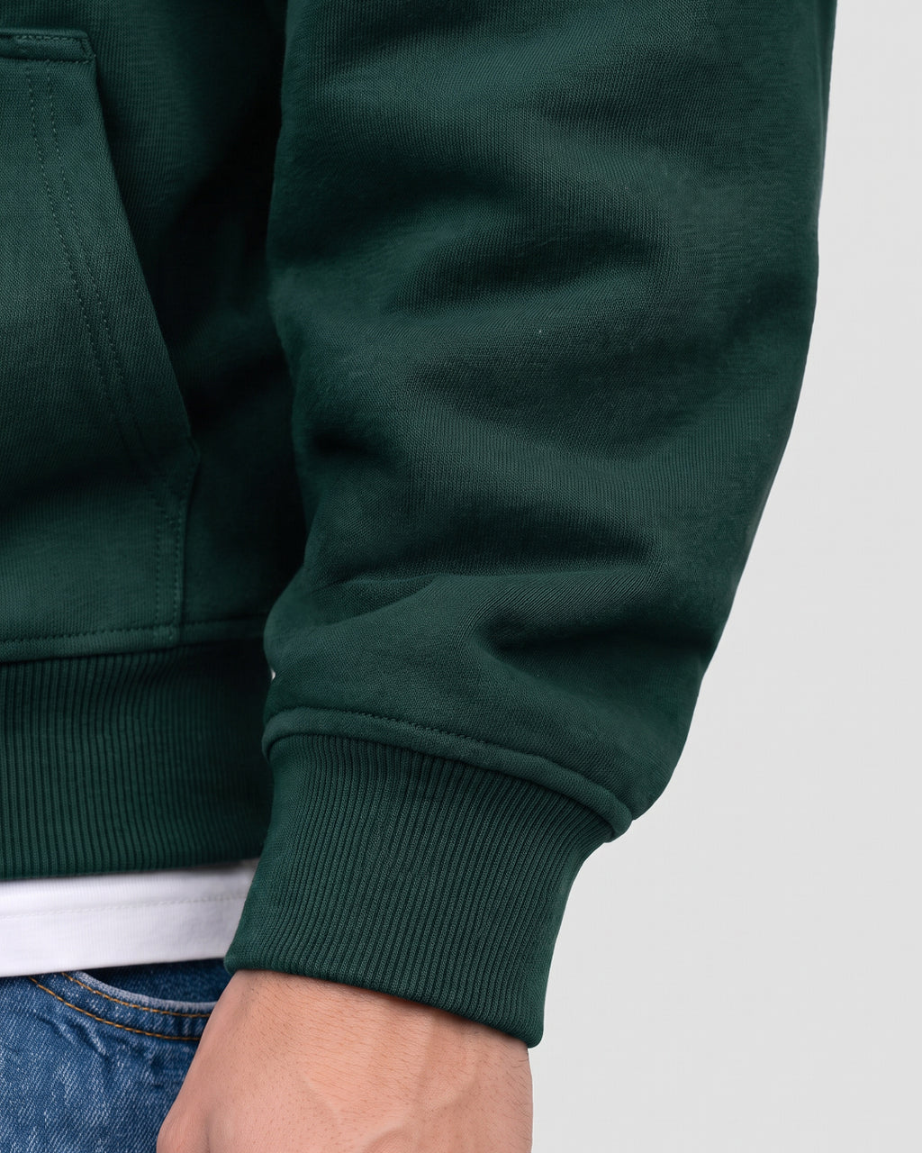 SUTRA olive milton oversized hoodie - ribbed cuff close-up