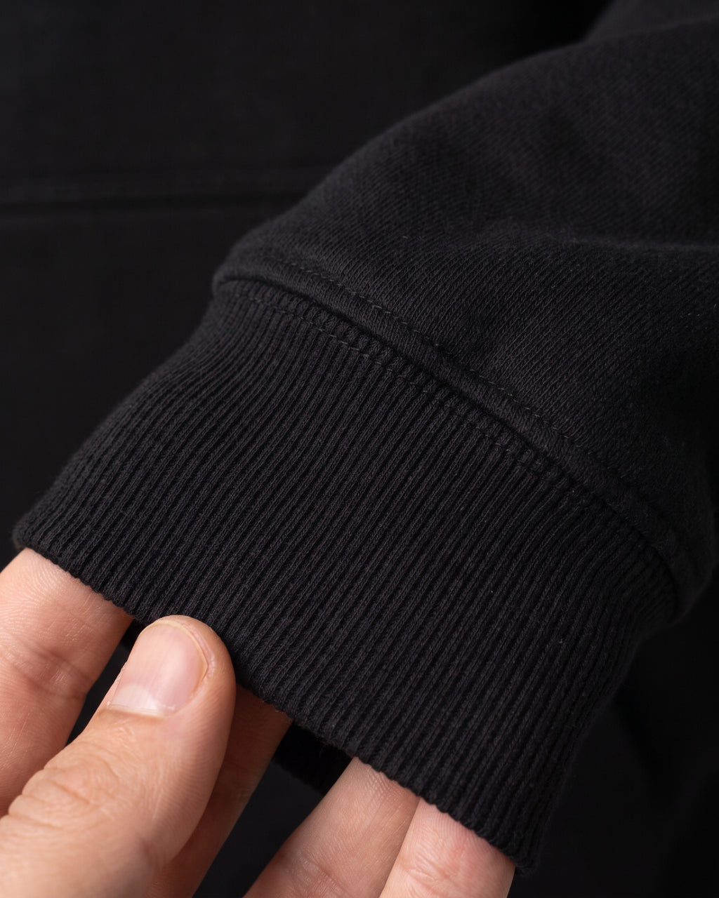SUTRA black milton oversized hoodie - ribbed cuff close-up