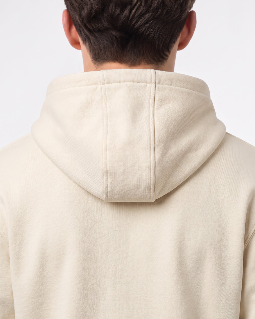 SUTRA beige milton oversized hoodie - back view on model