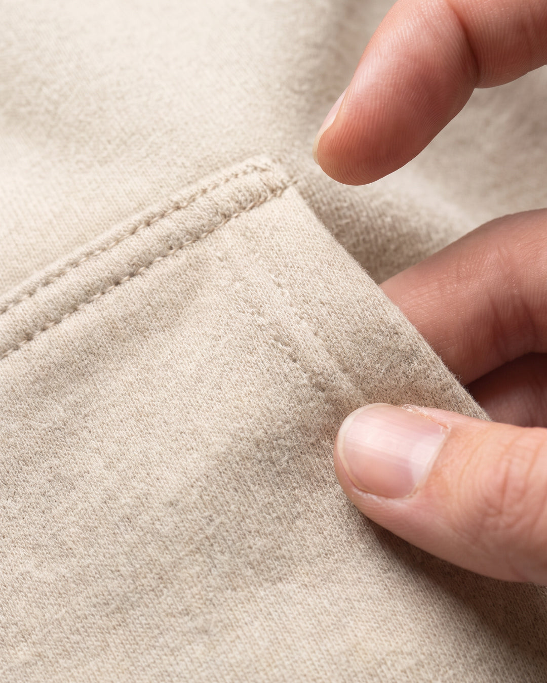 SUTRA beige milton oversized hoodie - kangaroo pocket detail