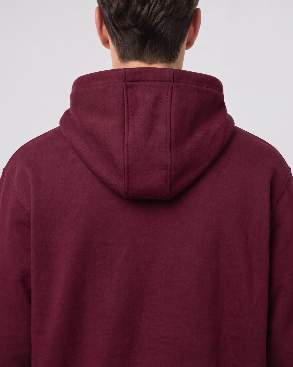 SUTRA wine milton oversized hoodie - back view on model
