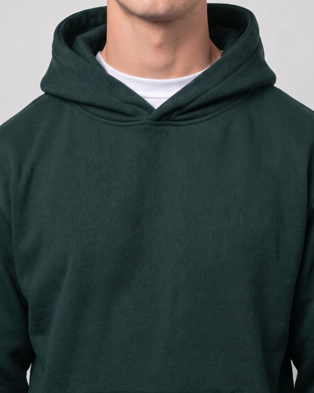 SUTRA olive milton oversized hoodie - hood and neckline close-up