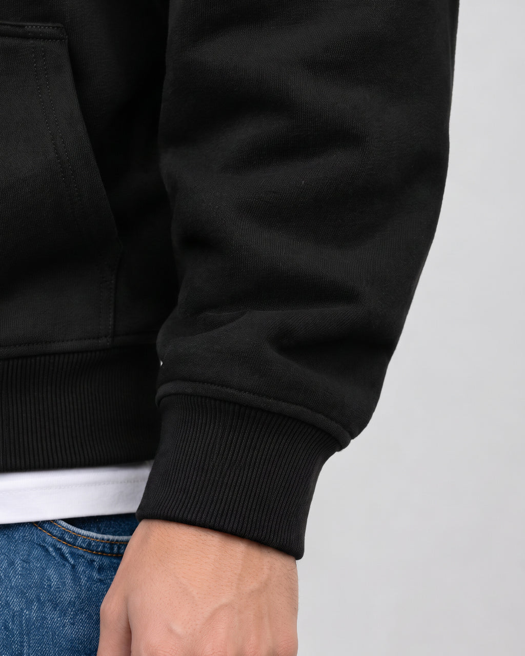 SUTRA black milton oversized hoodie - sleeve close-up